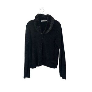 Valerie Stevens Women's Soft Black Fuzzy Neck Sweater